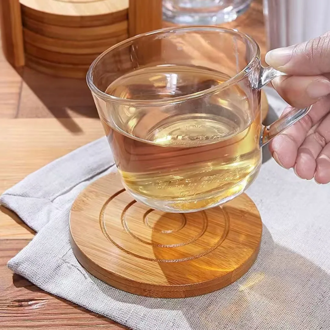 6PCS Round Bamboo Coaster Set
