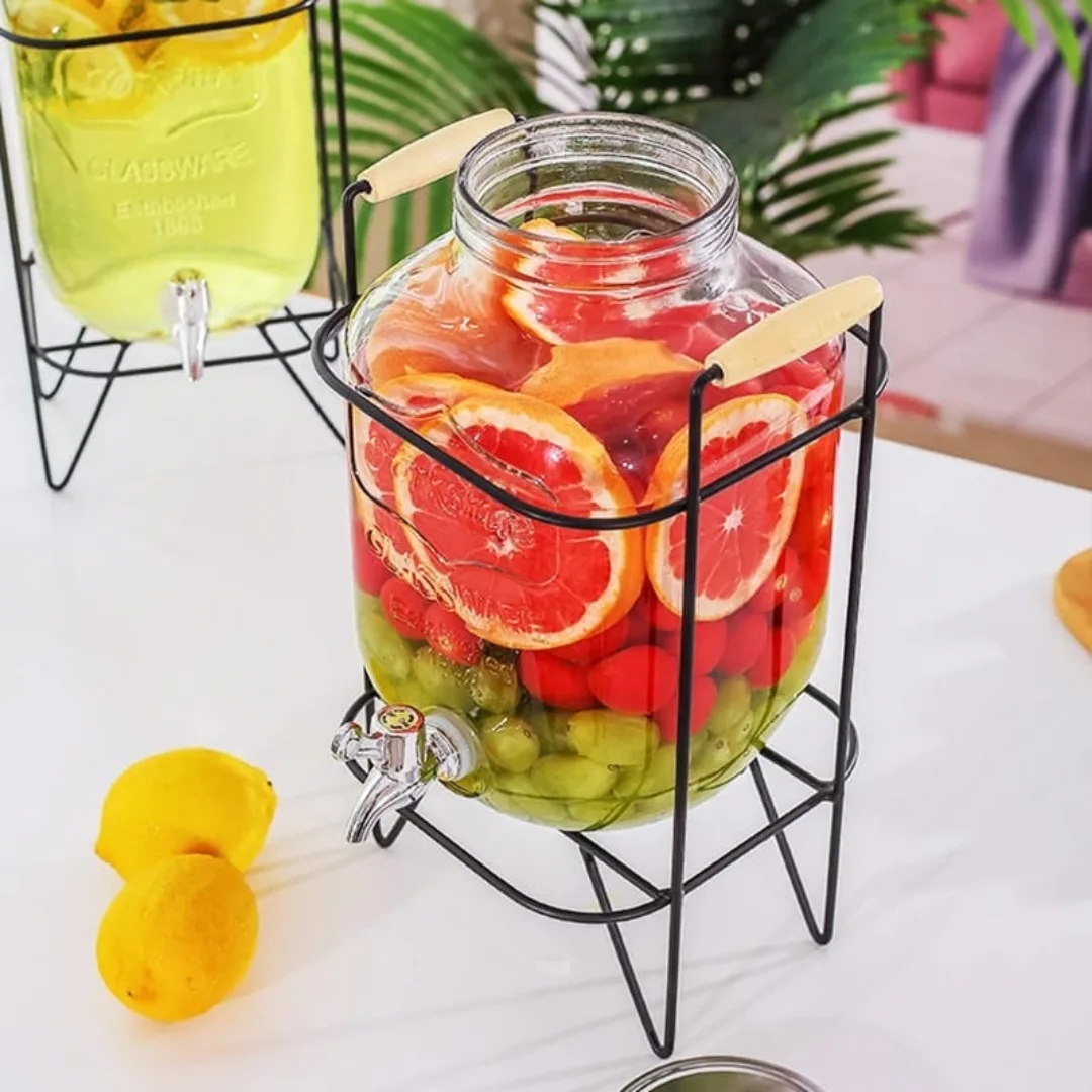 Glass Juice Dispensers and Metallic Stand